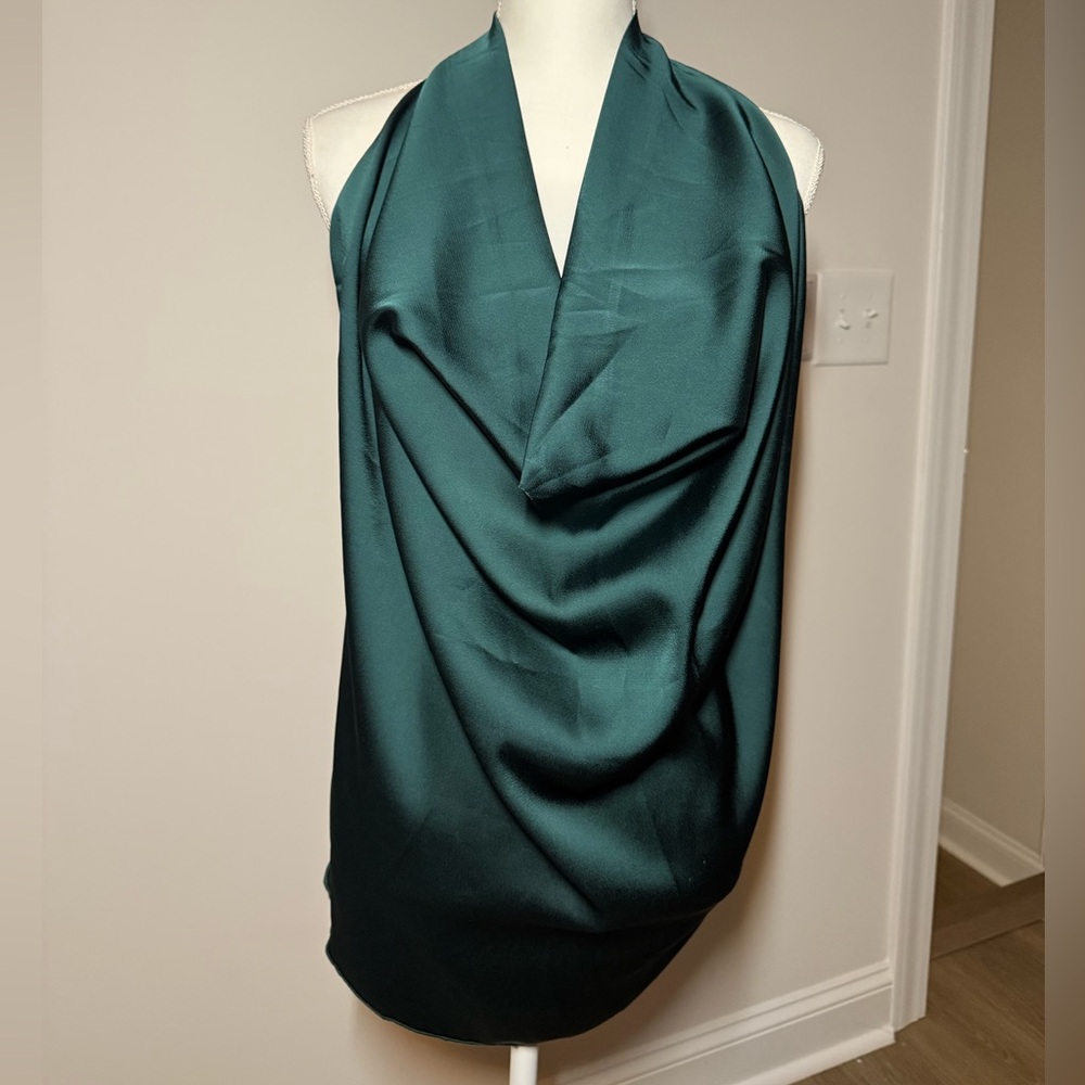 Emerald Green Plunge Silk Top Purchased with Open Back